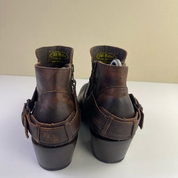 JB Dillon Brown Leather Buckle Zip Up Block Heel Ankle Boots Western Size 9B - Picture 5 of 14